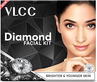 VLCC Party Diamond Facial Kit - Single Use | Salon Like Facial at Home in Just 6-Steps | Includes Cleanser, Scrub, Cream, Face Pack & Moisturizing Gels | 2.12 Oz/60g