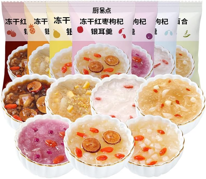 Instant Freeze dried tremella soup,red dates snow pear soup,Healthy Breakfast Foods,Dessert,convenient food,Cereals Congee,Chinese snack gift,Oatmeal Soups (7 flavors mixed,21 packs)
