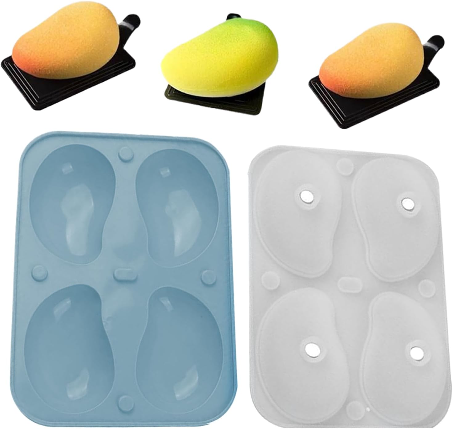 Silicone Mango Mousse Mould, Silicone Moulds for Cakes, Pudding Moulds, Mango Shaped 3D Chocolate Moulds with 4 Compartments for Preparation of Desserts for Celebrations