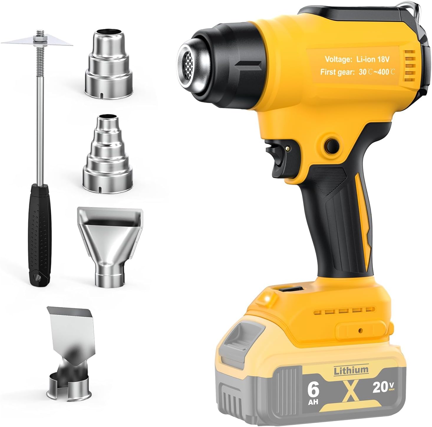 Cordless Heat Gun for Dewalt 18V 20V Battery (No Battery), Cordless Hot Air Gun with 4 Nozzles, Battery Heat Gun for Welding, Bending Pipes, Colour Removal