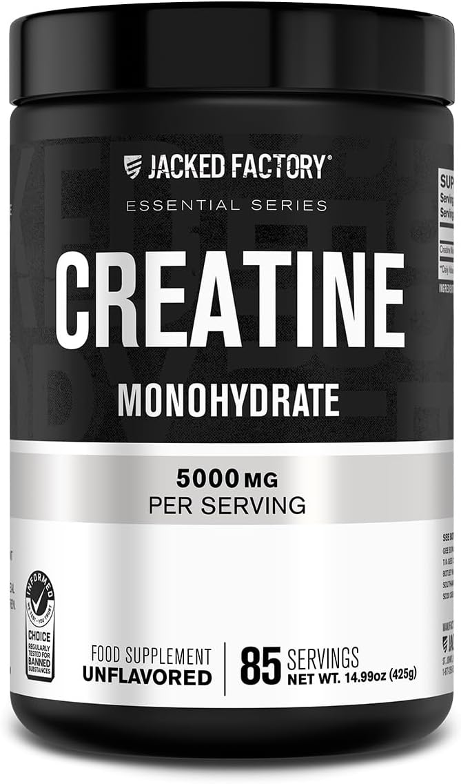 Jacked Factory Creatine Monohydrate 425g - 5g Creatine Powder per Serving, Informed Choice Certified - Increased Physical Performance* & Resistance Training Effects** - 85 Servings, Unflavoured