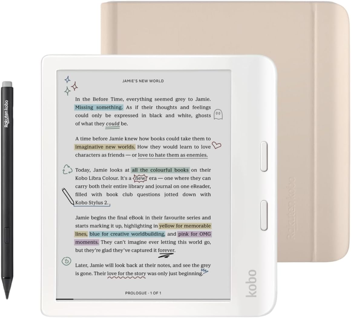 Kobo Libra Colour White eReader with Case Bundle