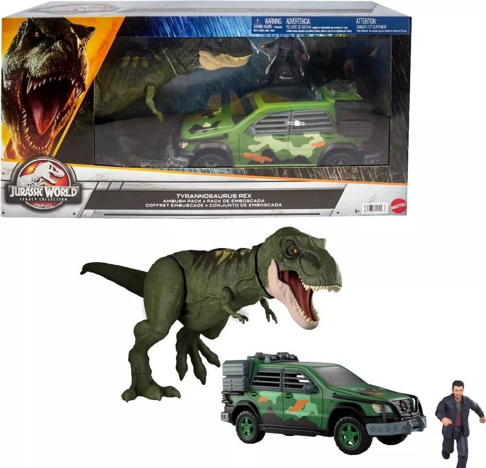 Legacy Tyrannosaurus Rex Ambush Pack Toy Vehicle and Action T-Rex Figure Set, Compatible with Mattel Jurassic World