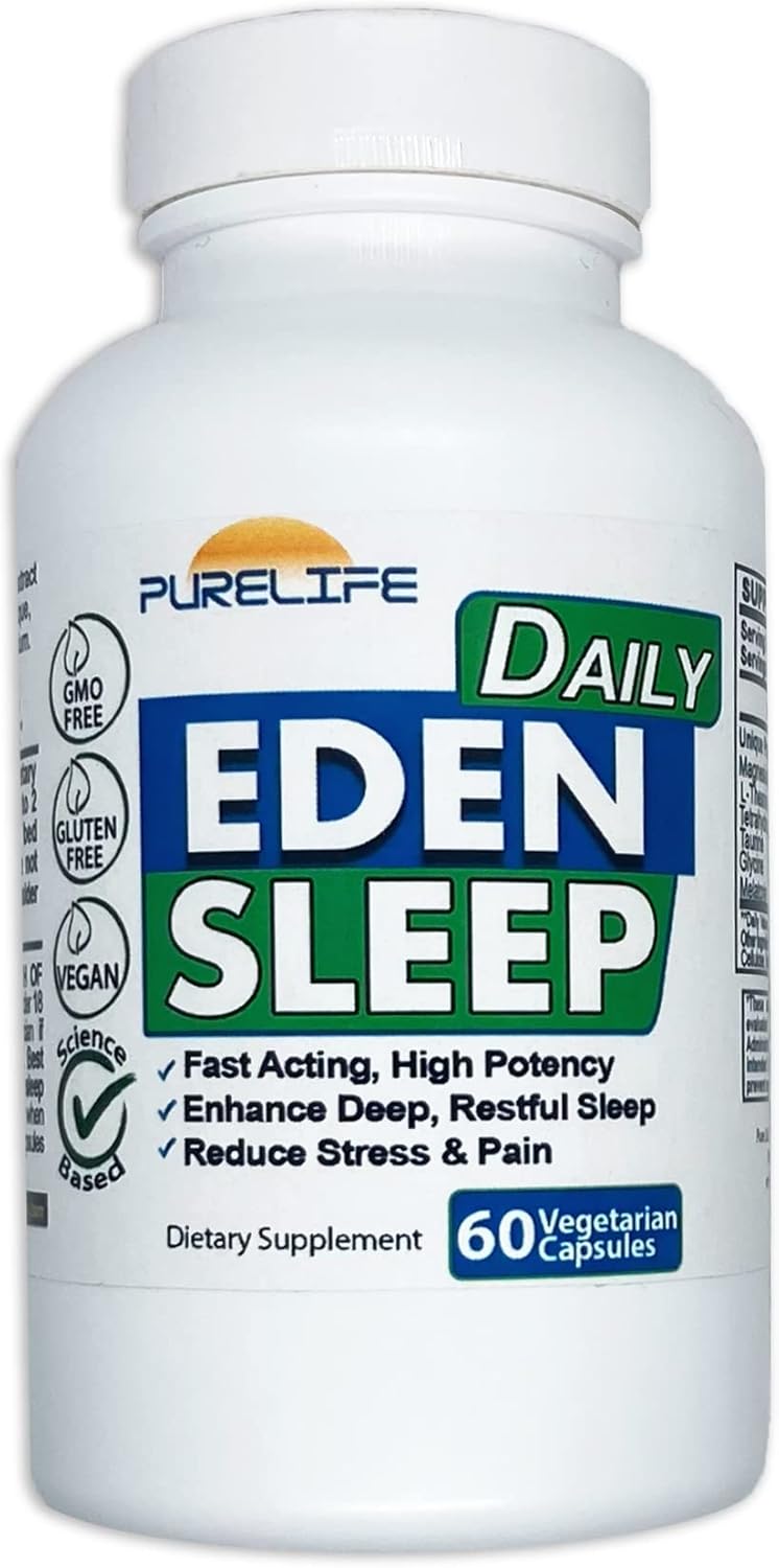 Eden Daily Sleep [New GABA Free Formula] – Fall Asleep Faster, Relax Your Muscles, Promote Deep and Restful Sleep (60 Vegan Capsules)