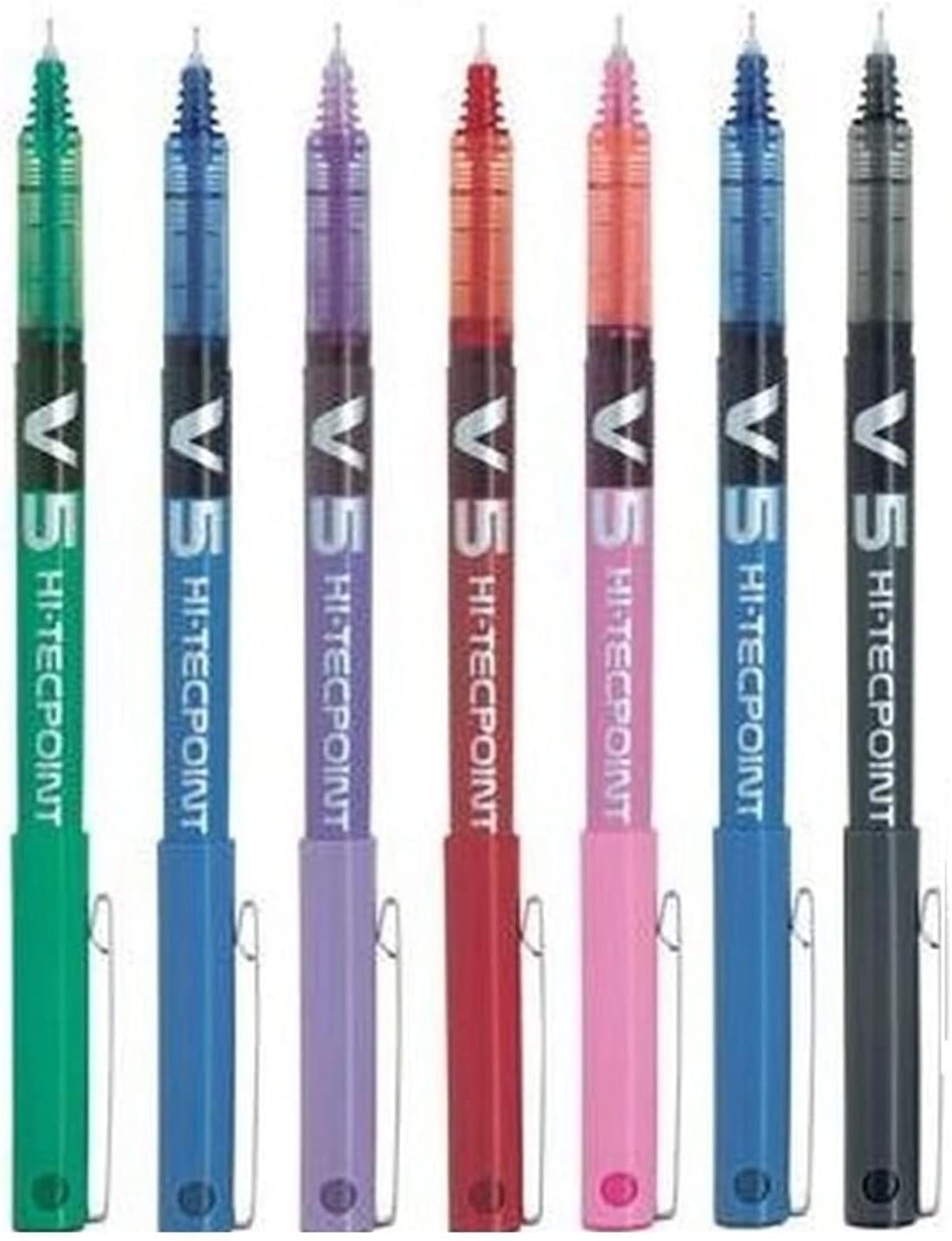 Pilot BX V5 High Tech Rollerball Pen Assorted Colors 0.5mm Extra Fine Tip 0.3mm Line Width (7 Colors Black, Red, Blue, Green, Purple, Pink, Sky Blue)
