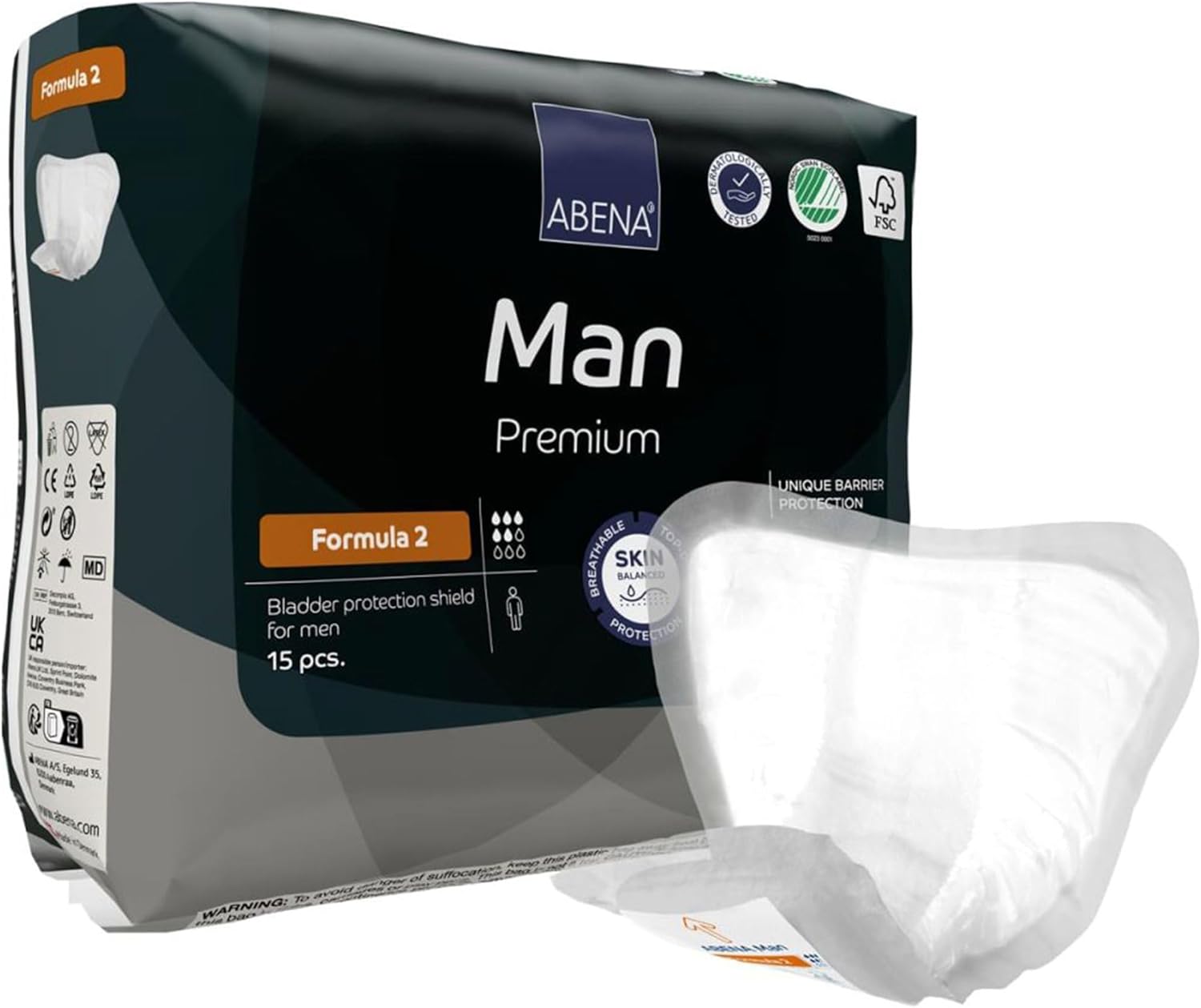 Abena Man Premium Incontinence Guards, (Sizes 0 to 2) Formula 2, 180 Count