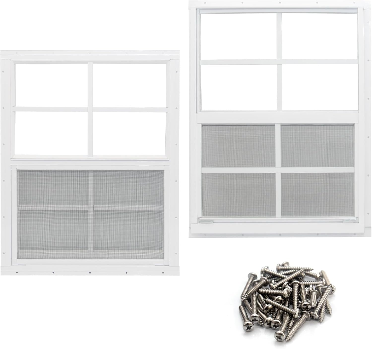NeatiEase 2 Pack Shed Window, 18" x 23" Flush Mount Window with Tempered Glass and Fiberglass Screen for Shed, Chicken Coop, Playhouse, Household, Garage