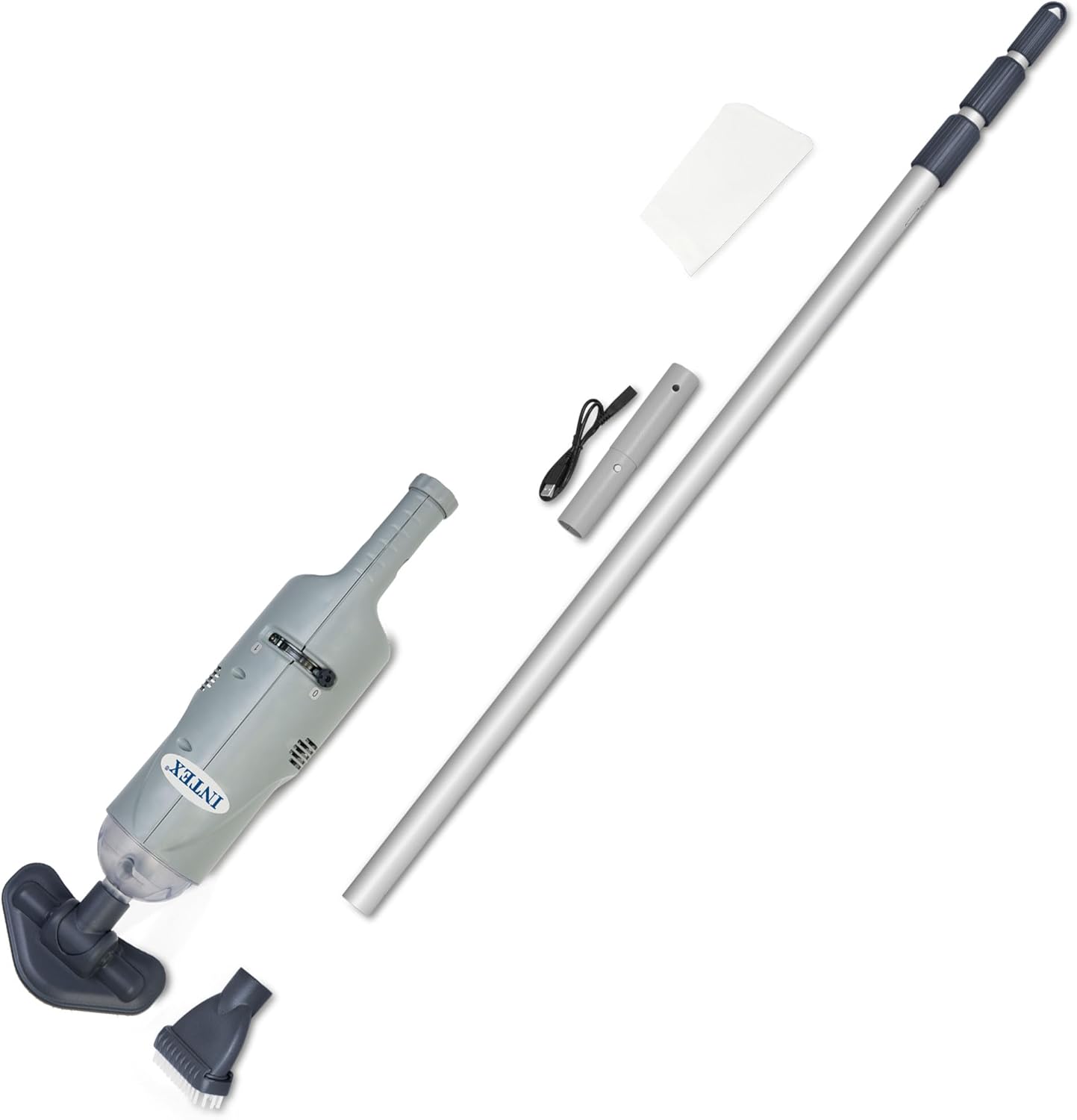 Intex Handheld Pool Vacuum Cleaner Rechargeable 94 Inch Telescoping Shaft and 2 Interchangeable Brush Heads for Above Ground Swimming Pool and Spa