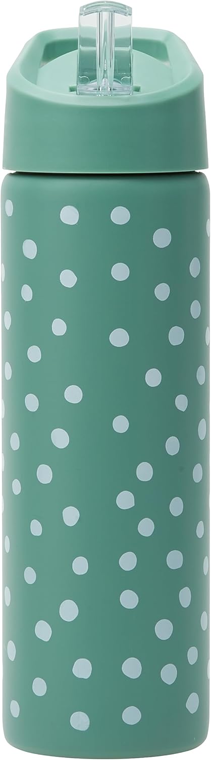 Smash Stainless Steel Water Bottle with Flip Top Lid and Straw - Polka 750ml, Green
