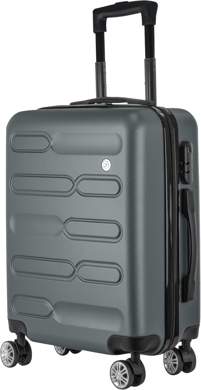 SA Products Cabin Suitcase | 34L Carry On Suitcase, Cabin Bag 55x40x20 with Combination Lock | Hard Shell Suitcase with 4 Wheels Cabin Luggage, Cabin Bags 55 x 40 x 20 Approved (Grey)