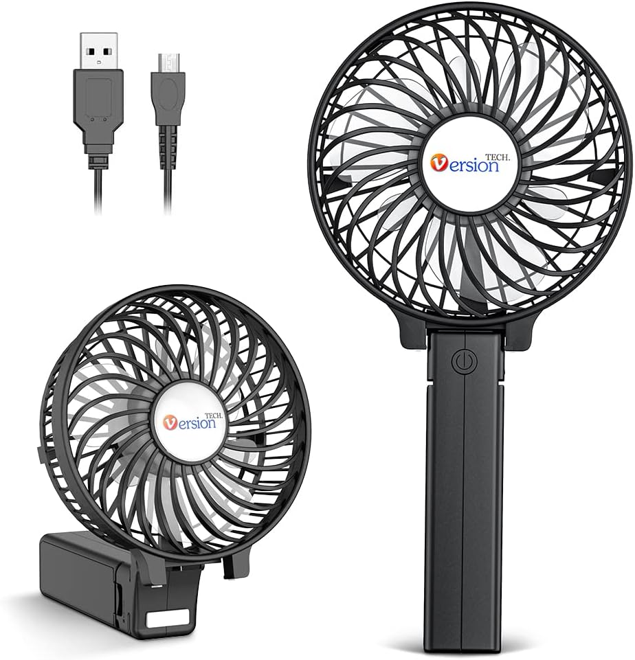 VersionTECH. Portable Handheld Fan, Powerful+Durable+4000mAh+180° Foldable, Mini Table Fans with USB Rechargeable Battery Operated Cooling Accessories for Personal Use, Travel, Office Black