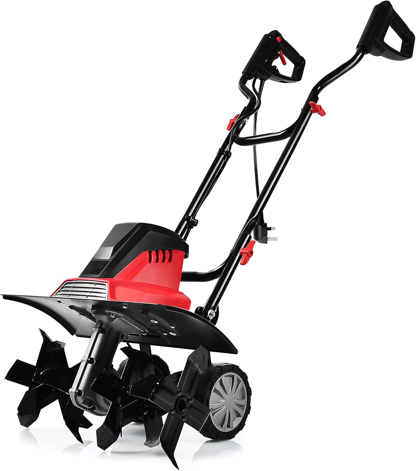 TANGZON Electric Tiller, 1200W/1500W Lawn Scarifier with 4/6 Tiller Blades, Adjustable Wheels and Foldable Handle, Mini Cultivator for Soil Loosening (43cm, Red)