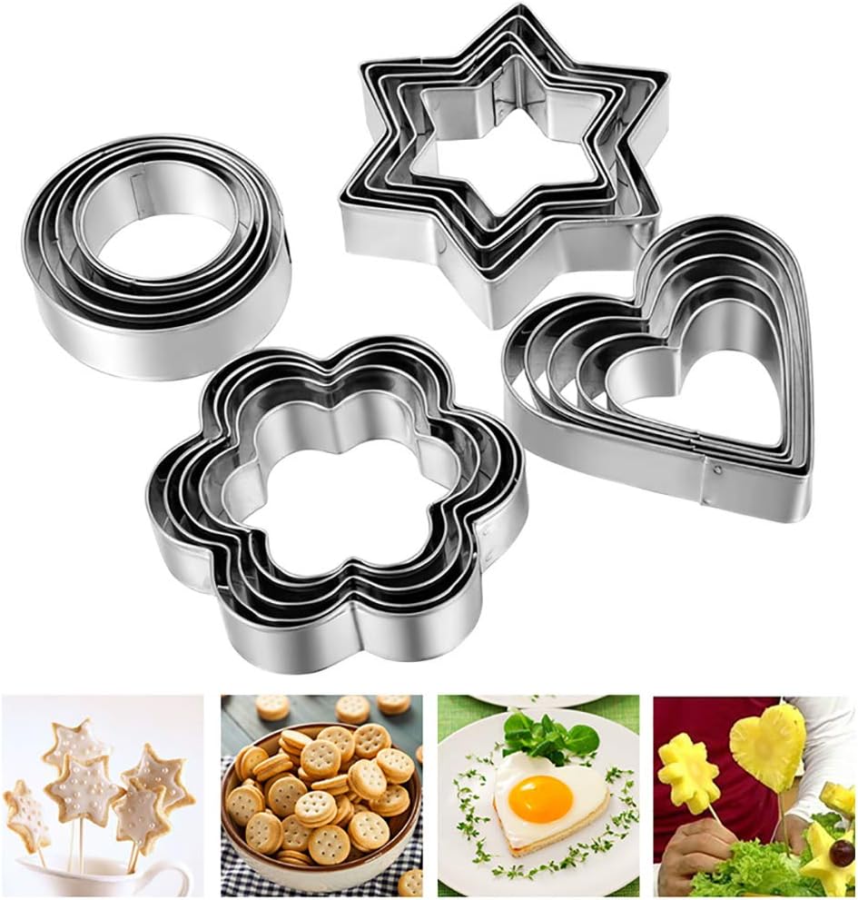 Cookie Cutters Biscuit Shapes Set, 12PCS Cookie Pastry Fruit Vegetables Stainless Steel Molds Cutters | Heart Star Circle Flower Shaped Mold Cookie Cutters For Halloween Christmas Valentine