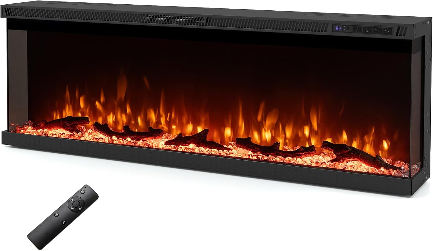 TANGZON 3 Sided View Electric Fireplace, 50” Wall Mounted/Recessed/Freestanding Fire Heater with 12 Colour Flame Effect, 5 Adjustable Brightness, Remote Control & Timer, 750W/1500W