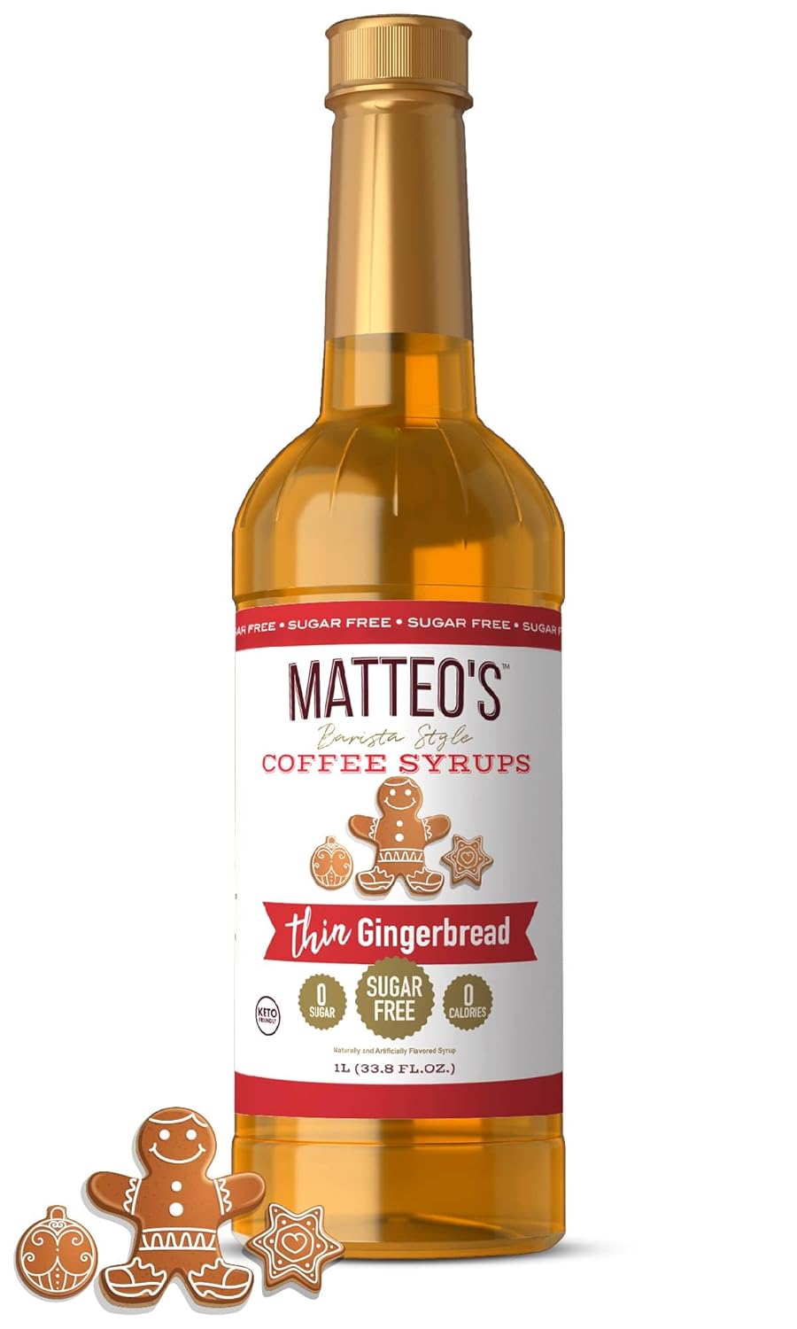 Matteo's Barista Style Sugar Free Coffee Syrup - Gingerbread, No Calorie Syrups & Flavors, Delicious Flavored Syrup, Syrups For Coffee Drinks at Home & Work 33.8 Fl Oz