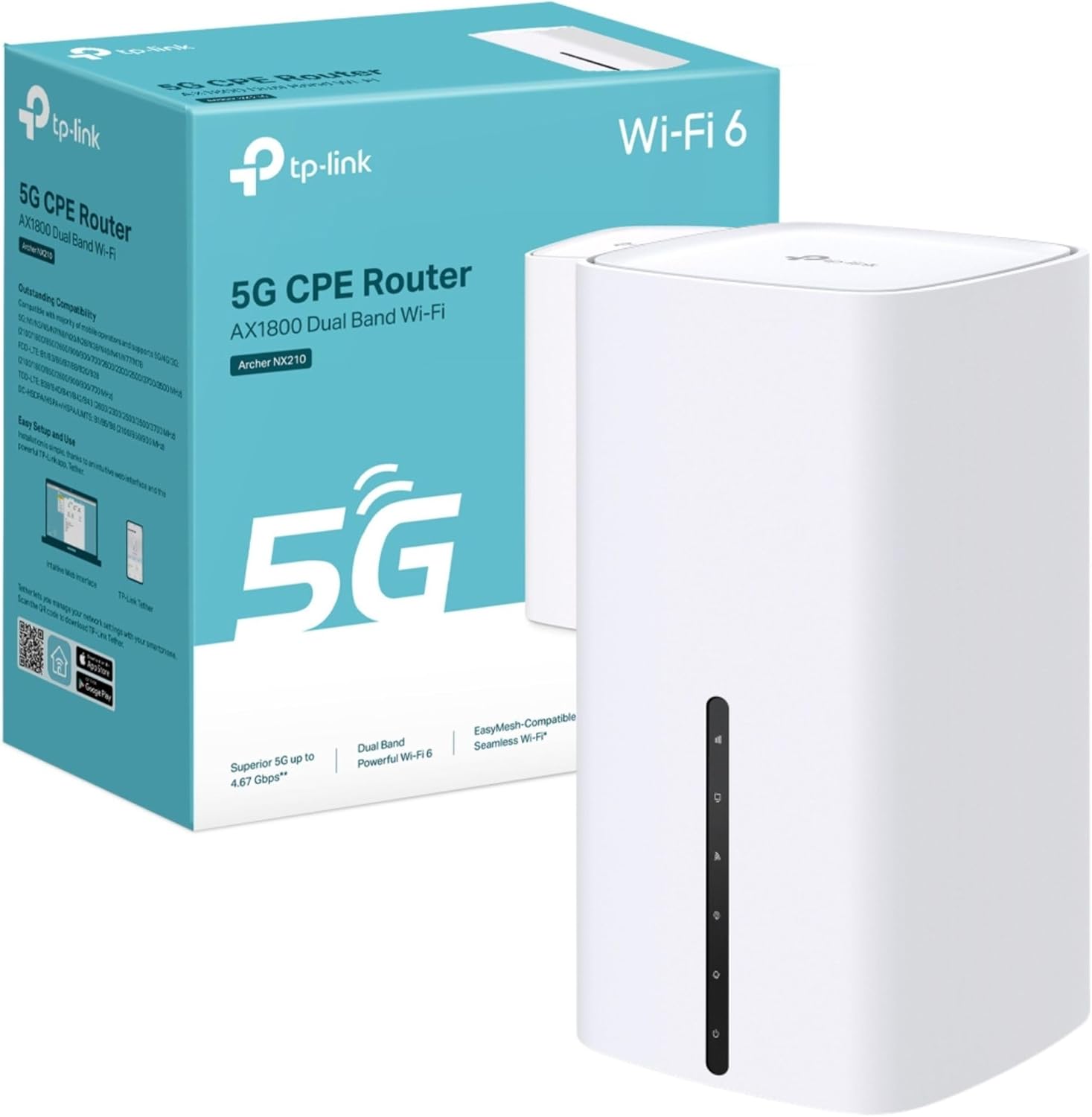 TP-Link Archer NX210 AX1800Mbps Wi-Fi 6 5G Router With Sim Slot, Up To 4.67Gbps Download Speeds, Dual-Band WiFi Router, Gigabit LAN/WAN Port, SIM Card Plug & Play, EasyMesh-Compatible WiFi Booster