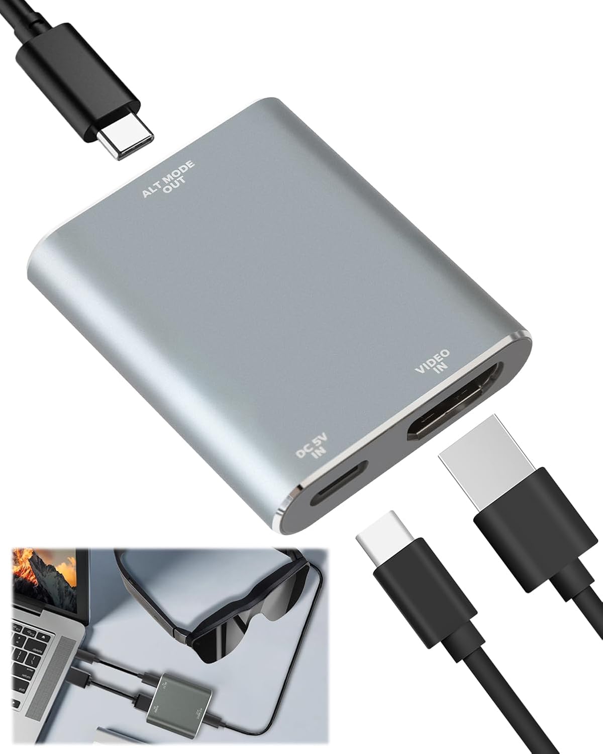 Sharelove HDM1 to USB C Adapter, 4K@60Hz USB C Adapter for XREAL One Pro/Air, Nreal Air, Thunderbird AR, GRAWOOA, Viture One, Switch, Steam Deck, PS4/5, Xbox and More