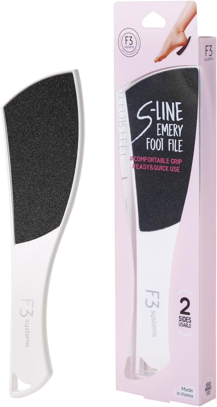 S-Line Emery Foot File, Colossal Double-Sided Pedicure Tool, Effective for Cracked Heel, Ergonomic Design for Easy Grip (White)
