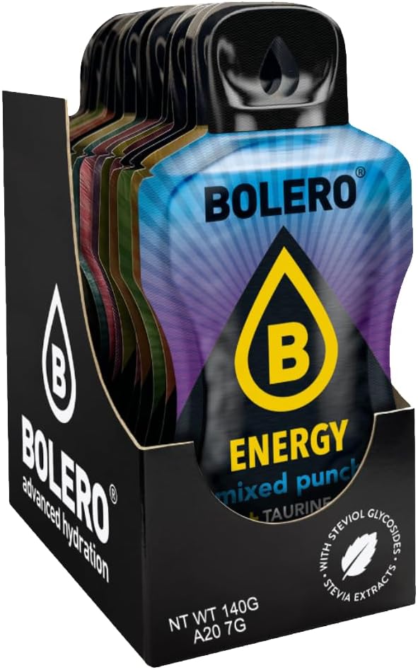 Bolero Energy 20 flavours - Box of 20 Sachets (20x7g) sugar-free, fresh energetic drink.