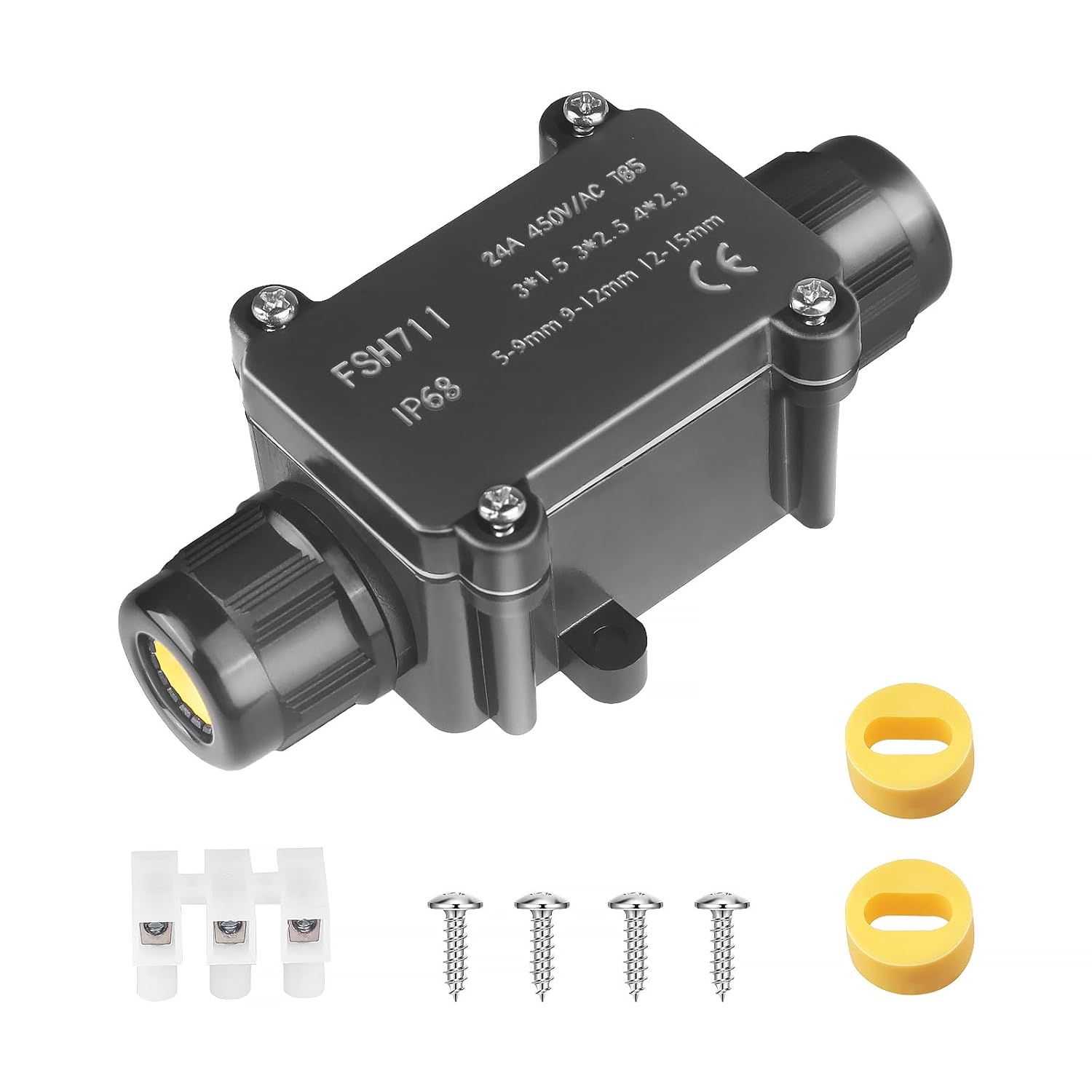 IP68 Waterproof Junction Box for Flat Electric Wire, Outdoor Cable Connectors with 2pc M20 Gland, Electrical Junction Box for 1.5mm & 2.5mm Flat Cable(Wire size： Length 8-13mm, Width 3-7mm)