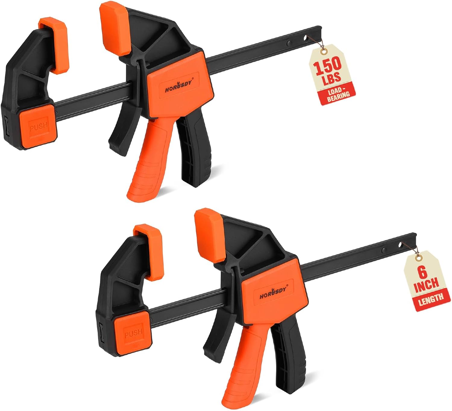 HORUSDY 6-Inch Bar Clamps for Woodworking, 2-Pack Quick Grip Clamps, Heavy-Duty F-Clamp & Spreader, Trigger Clamp with 150 LBS Load Limit for Woodworking, Carpentry, and DIY Projects