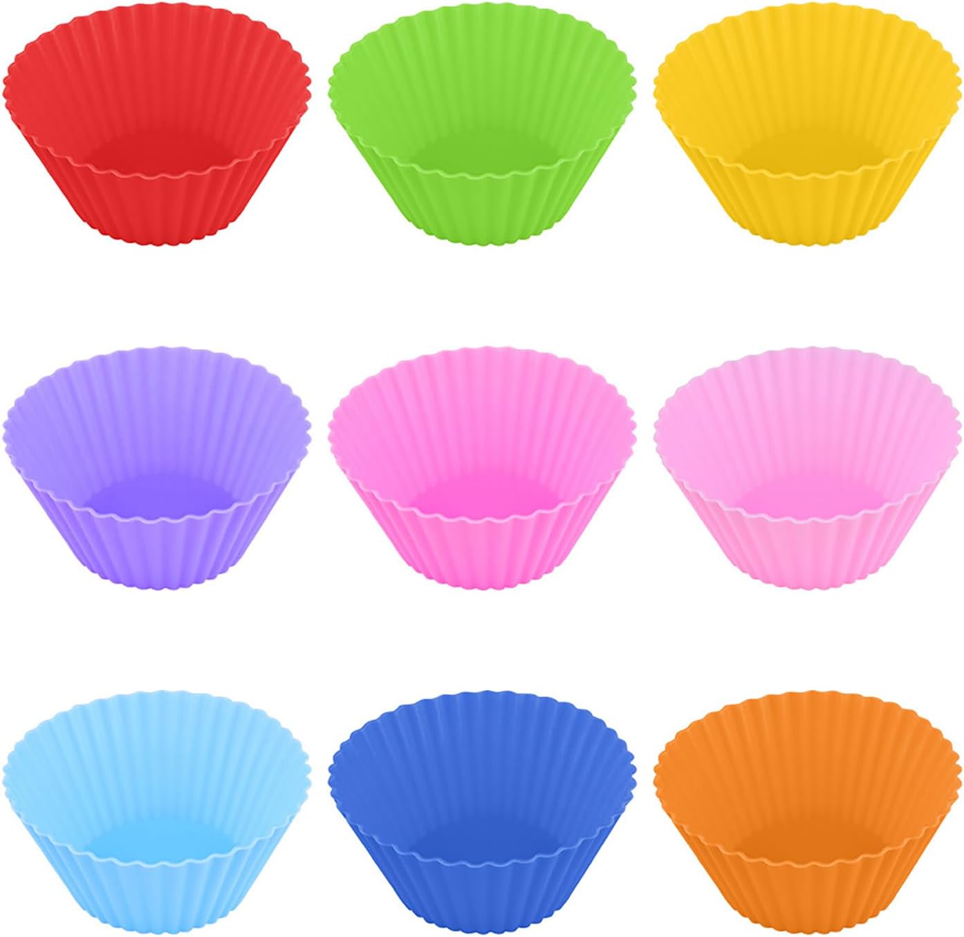 9 PCS Silicone Muffin Cupcake Cases, DDUP 7cm Reusable Cupcake Molds, Easy to Clean, Non-Toxic,Non-Stick for DIY Baking Bread Muffin Cakes Desserts Ice Cream Pudding Jelly Daily Use - Multi Colour
