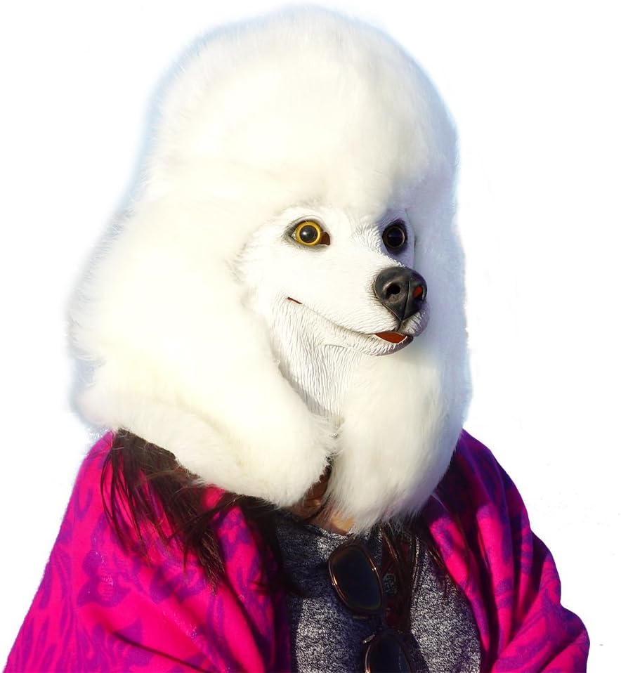 Dog Mask Poodle Head Face Costume Novelty Halloween Party Dressing Up Masks For Adults And Kids (White poodle)