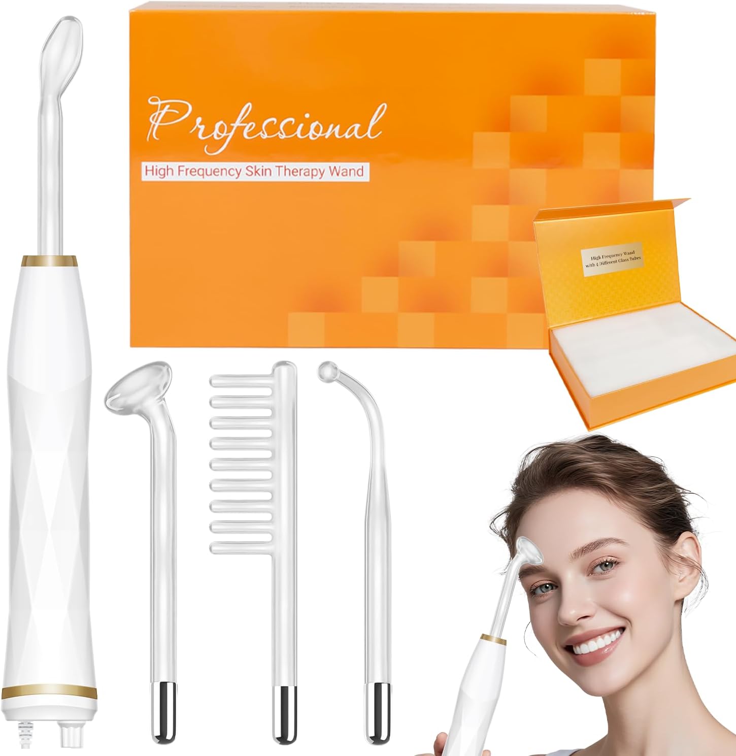 High Frequency Facial Machine - TUMAKOU Neon Portable High Frequency Facial Skin Light Therapy Wand Device with 4 Electrodes for Acne, Wrinkle Removal, Hair Regrowth, Skin Tightening, Anti Aging