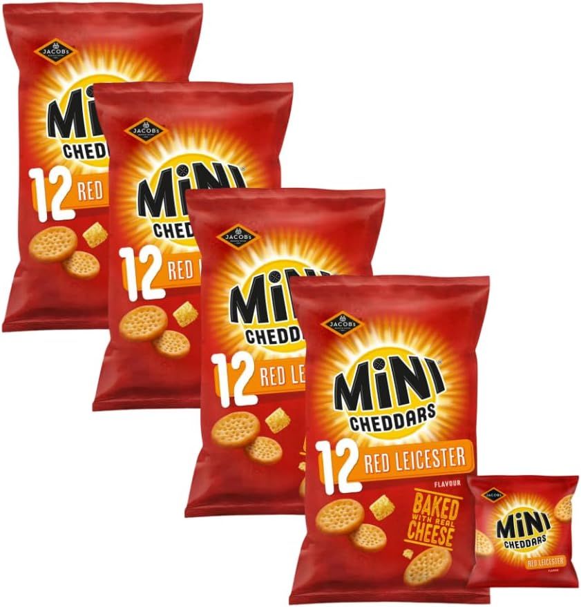 BIscuits & Crackers Bundle pack with ‎Jacobs Mini Cheddars Red Leicester Baked with Real Cheese Snacks (12x23g) - 4 Pack | Cheese Snack Biscuits with Red Leicester Cheese Flavour.