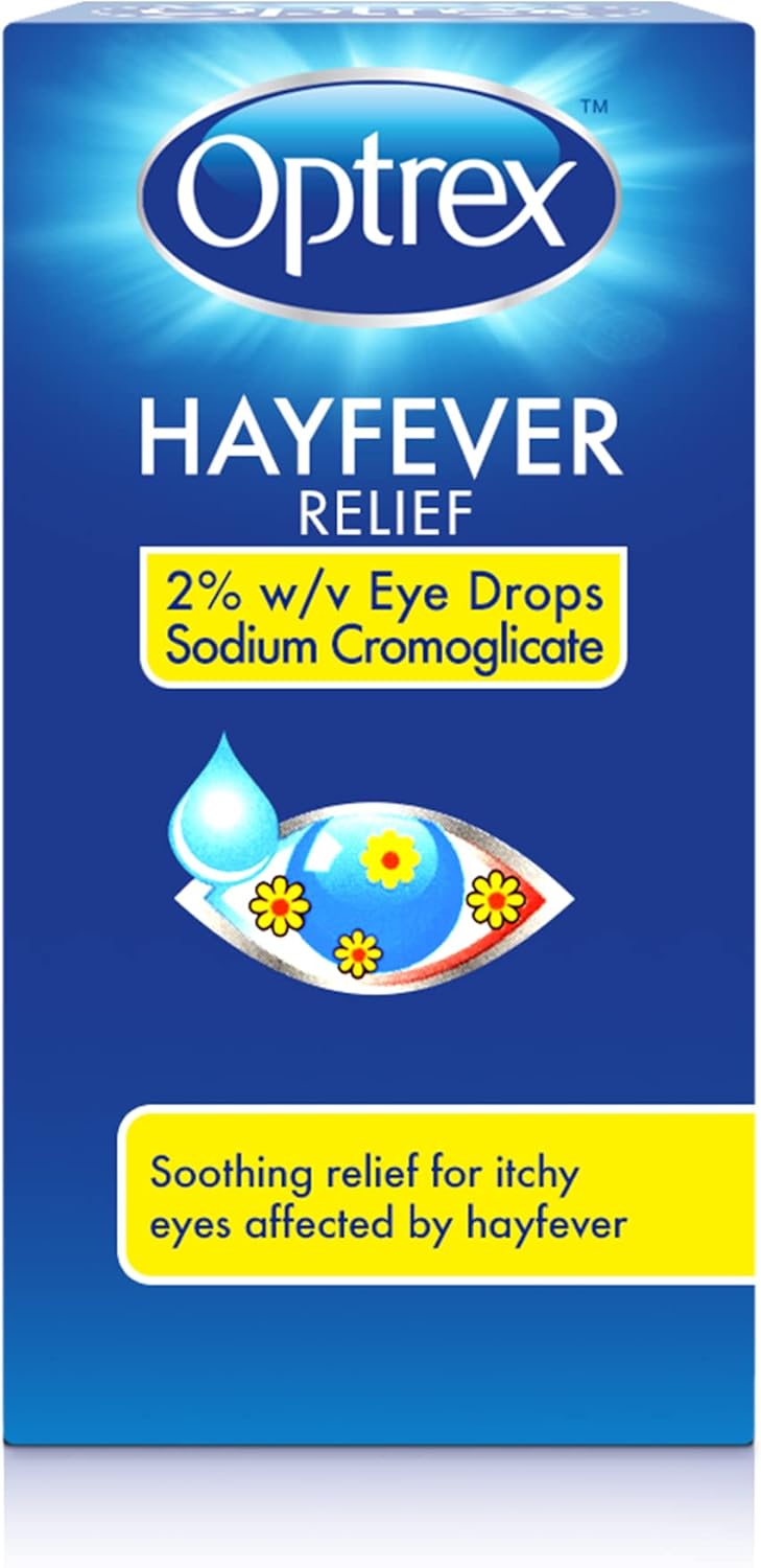 Optrex Hayfever Relief, 2% w/v Eye Drops Sodium Cromoglicate, Clinically Proven, 10ml each, Relieves Symptoms of Eye Allergy, Works Instantly