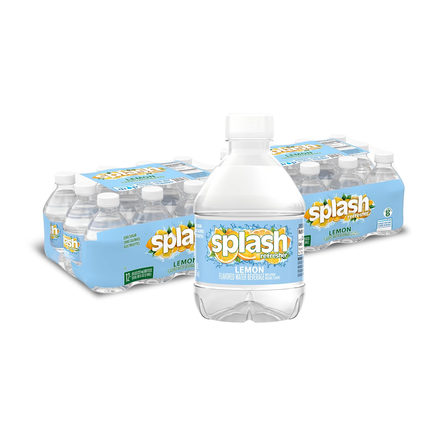Splash Refresher, Lemon Flavor Water Beverage, 8 Fl Oz Plastic Bottles (24 Count)