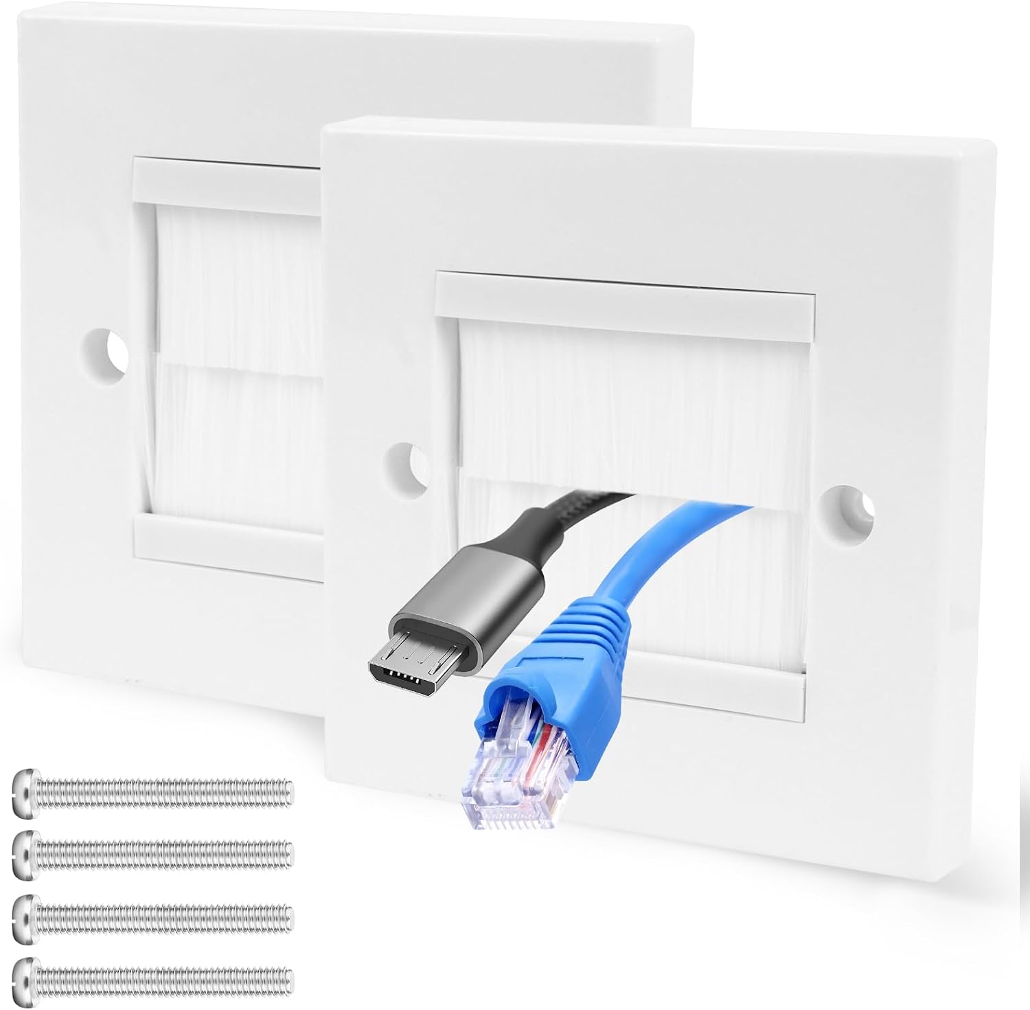 2 Pack Cable Brush Plate, Brush Wall Plate, Cable Entry Cover, Single Gang Brush Panel for Covering Outlets, Cables Pass Through Insert for Wires, Receptacles and Tidying Cords