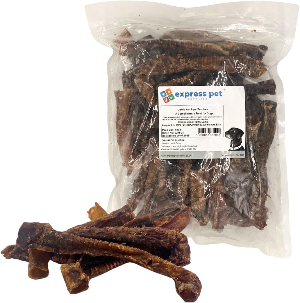 Express Pet Supplies 1kg Lamb Air Pipe Trachea (windpipe) 20cm 8 Inches 30-40 Pipes100% Naturally Air Dried Dog Treat Chew