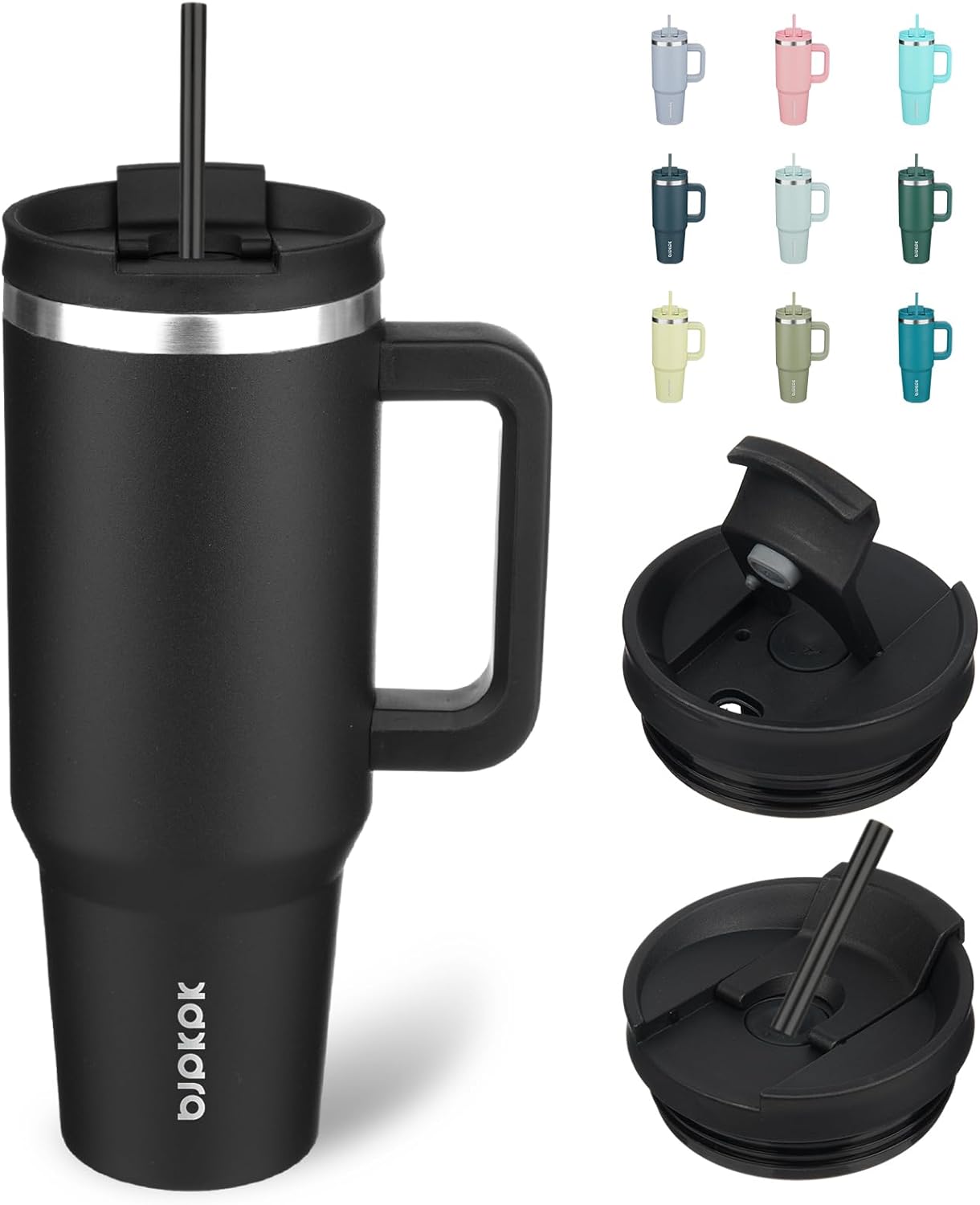 BJPKPK 40 oz Tumbler With Handle Insulated Tumblers With Lid And Straw Stainless Steel Thermal Cup,Black