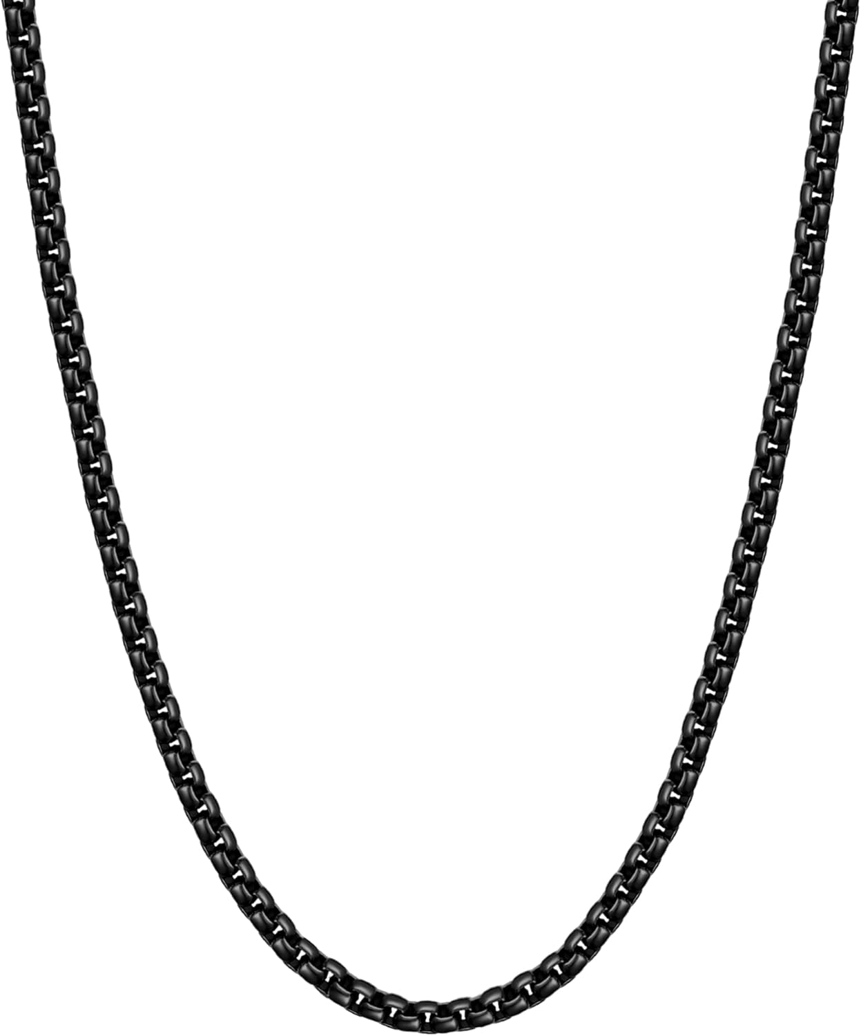 Fiusem Silver Tone/Gold Plated/Black Chain for Men, 2/2.5/3/4/5mm Stainless Steel Necklace for Men and Women, Box Chain 18-28 Inches