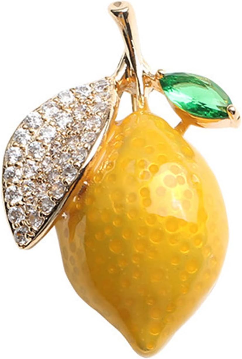 Funight Lemon Rhinestones Yellow Bright Luster Dripping Oil Brooch Clothes Decor Women's Brooch
