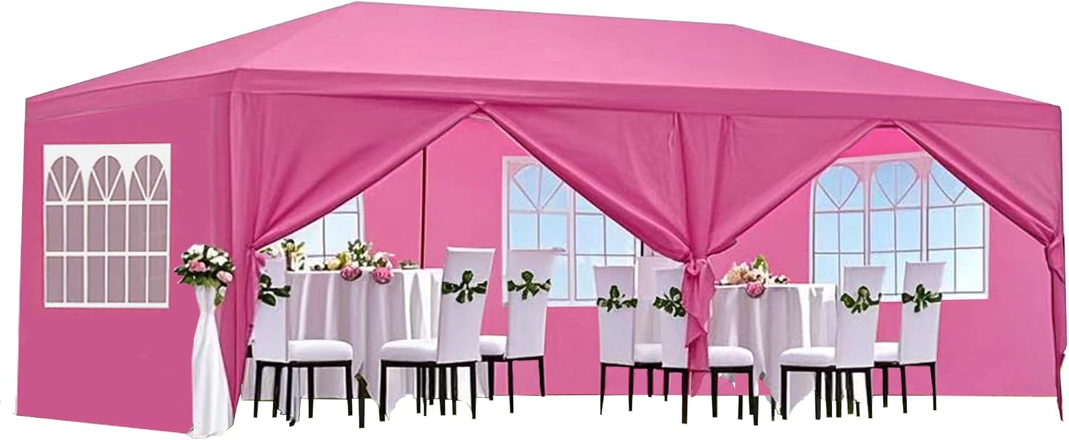 10x20' Wedding Party Tent - Outdoor Gazebo Canopy for Backyard, Patio, Events, Large Event Tent with 6 Removable Sidewalls(Pink)
