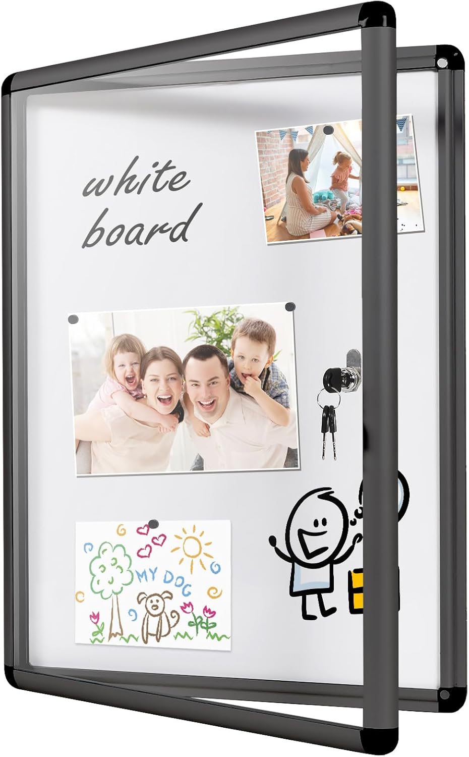 S SWANCROWN 16x20 Shadow Box Frame with White Board Memory Display Case Pictures Medals White Board Shadow Boxes Picture Frame with Clear Acrylic and Lock Whiteboard Dry Erase Board Black Frame