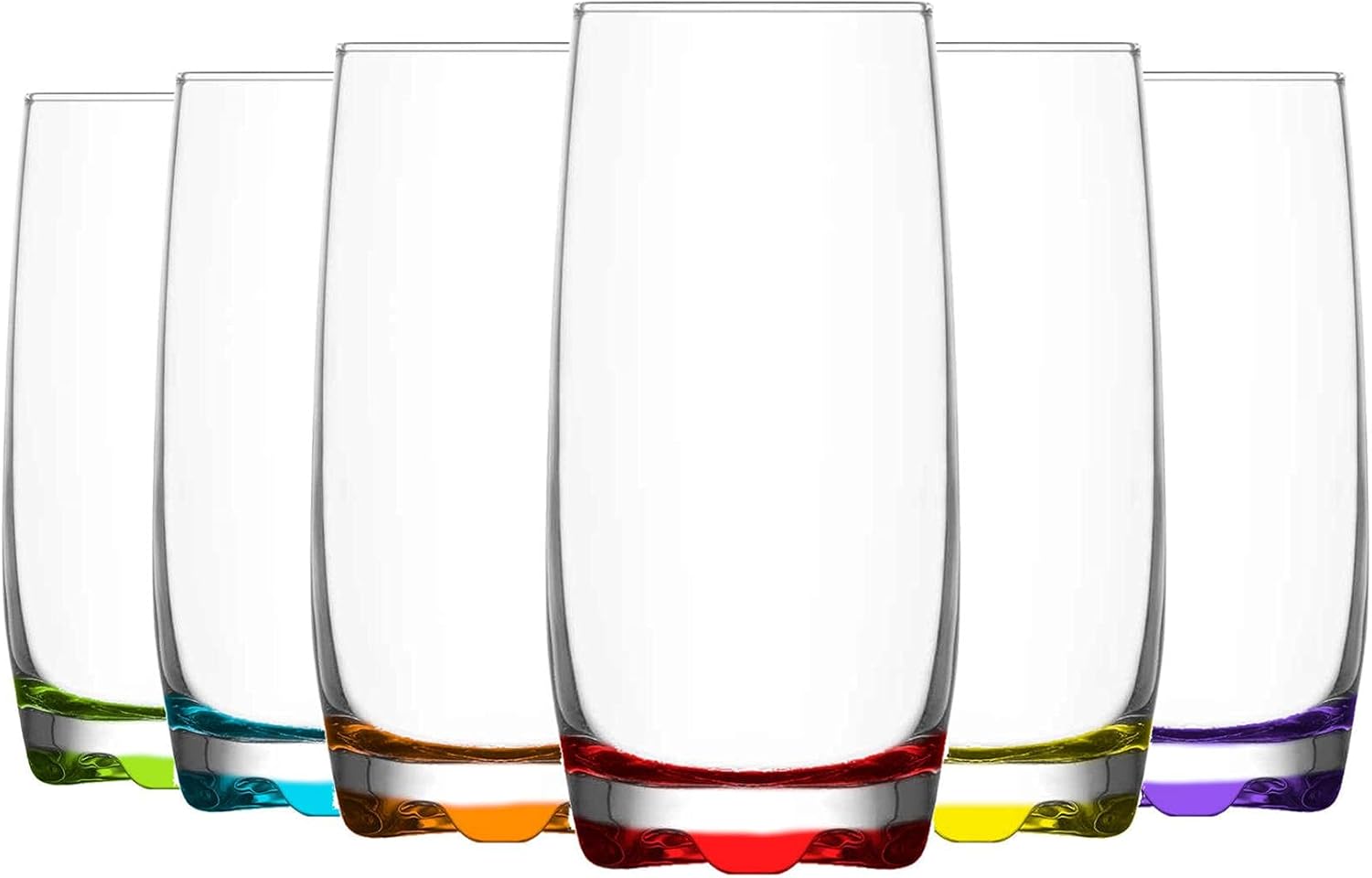 6x Multicolour 390ml Adora Highball Glasses - Tall Hi Ball Glass Water Gin Juice Cocktail Drinking Glassware Tumblers Set - By LAV