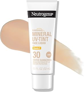 Neutrogena Purescreen+ Tinted Sunscreen for Face with SPF 30, Broad Spectrum Mineral Sunscreen with Zinc Oxide and Vitamin E, Water Resistant, Fragrance Free, Light, 1.1 fl oz