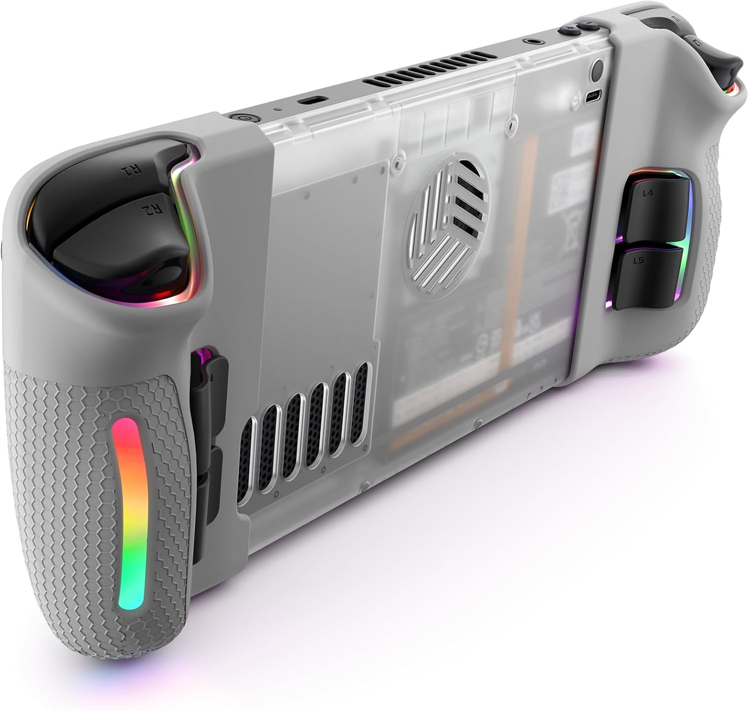 JSAUX Transparent Back Plate RGB Compatible with Steam Deck OLED/LCD, DIY Clear Replacement Back Shell Case Compatible with Steam Deck - PC0106 RGB Version [Crystal]