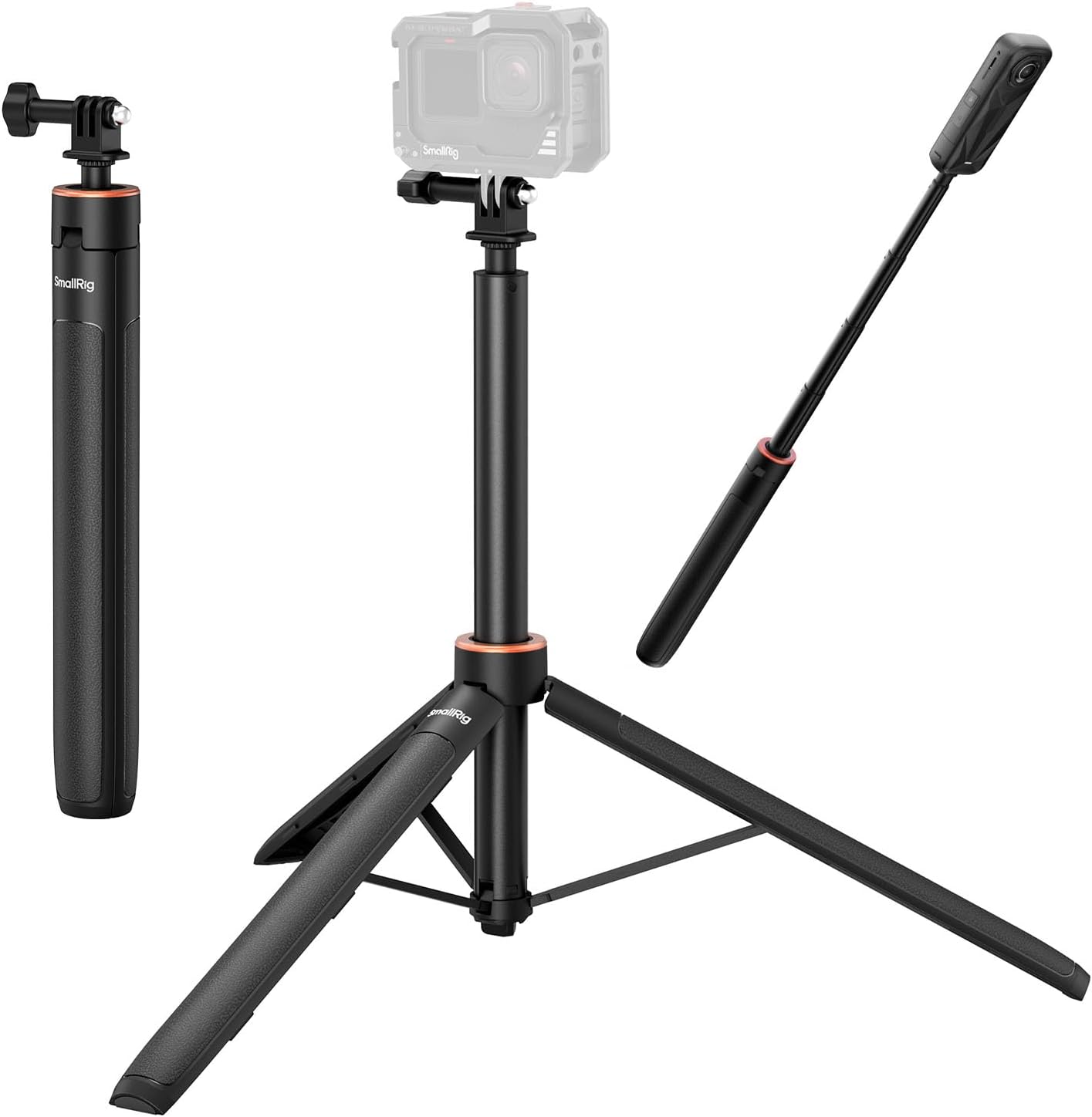SmallRig 59" Selfie Stick Tripod for GoPro Hero 12/11/10/9, for DJI Action 4/5 Pro, Invisible for Insta360 X4/X5 Panoramic Camera, Extension Pole Adjustable Handle Grip for Action Camera, VT-08 5284