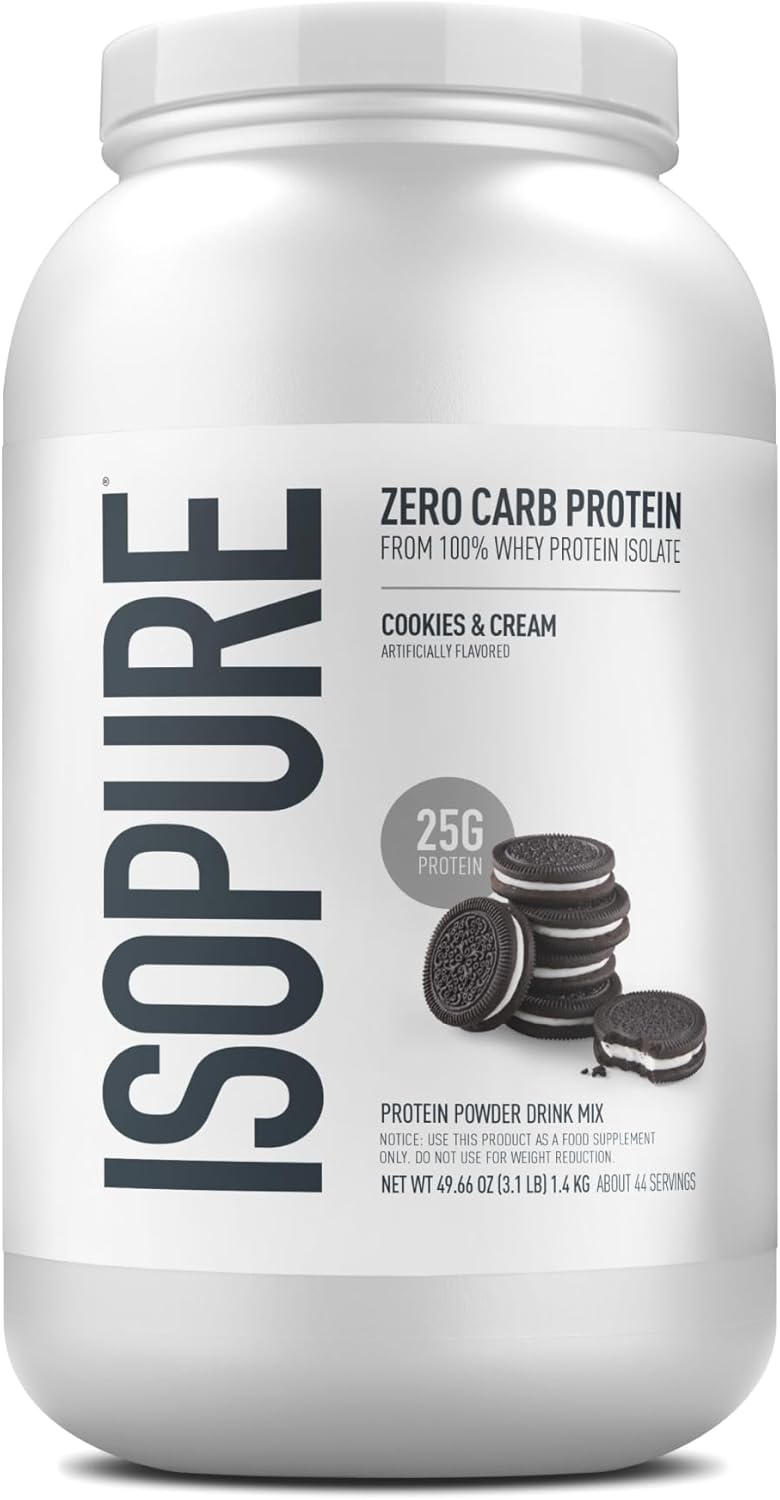Isopure Zero Carb 100% Pure Whey Isolate Protein Powder, Lactose Free, Gluten Free, With Vitamins, Cookies & Cream, 25g Protein Per Serving, 3 Lbs, 44 Servings (Packaging May Vary)