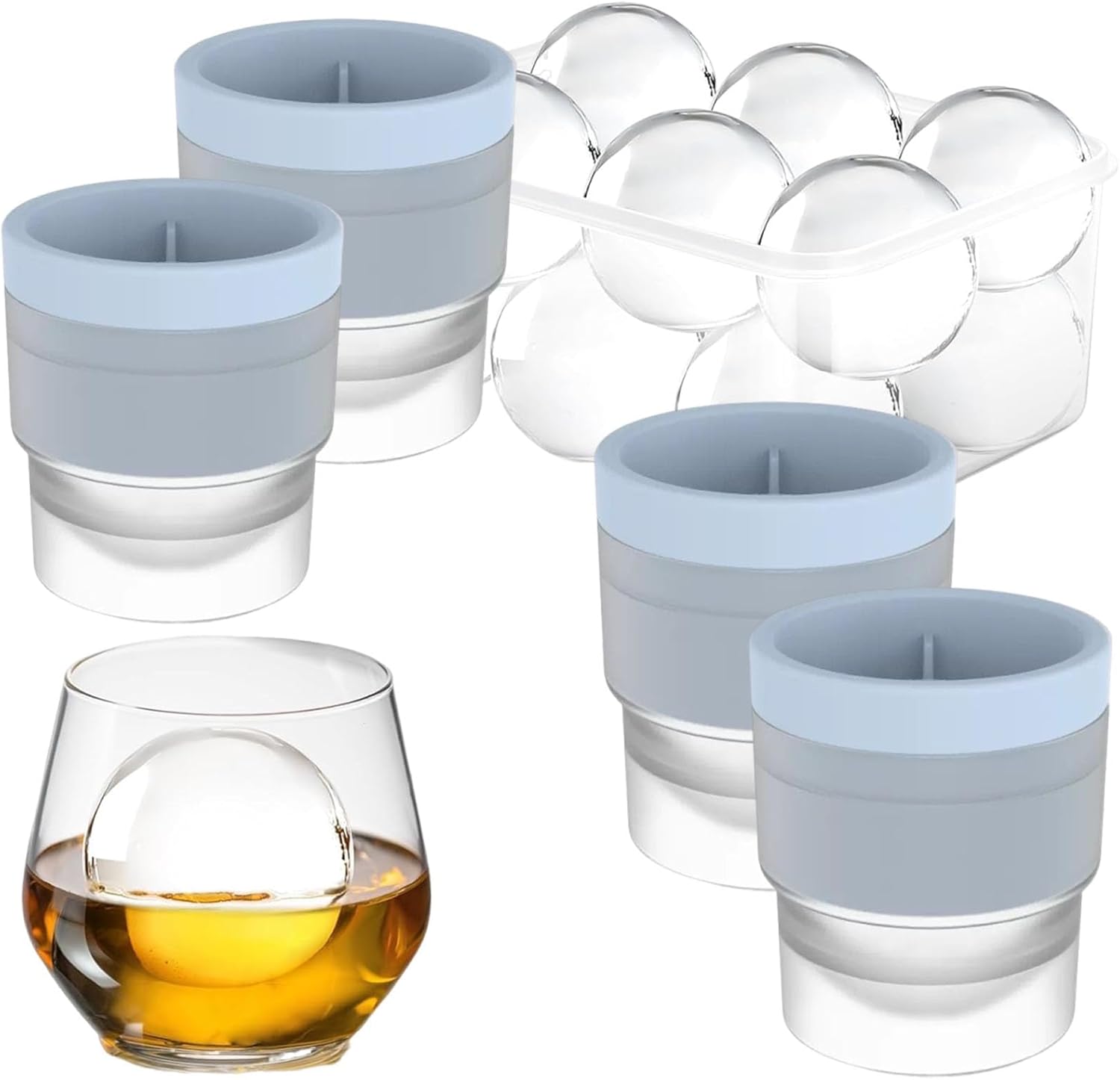 Ice Ball Maker Mold 4PCS Round Ice Cube Mold, 2.5 Inch Sphere Ice Cubes Non-BPA Premium Silicone Ice Cube Molds, Easy-Release Sphere Ice Maker, Bourbon Gifts for Men (Blue)