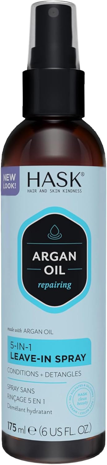HASK Argan Oil 5-in-1 Leave In Conditioner Spray, repairing for all hair types, colour safe, gluten free, sulfate free, paraben free - 1 175ml Bottle