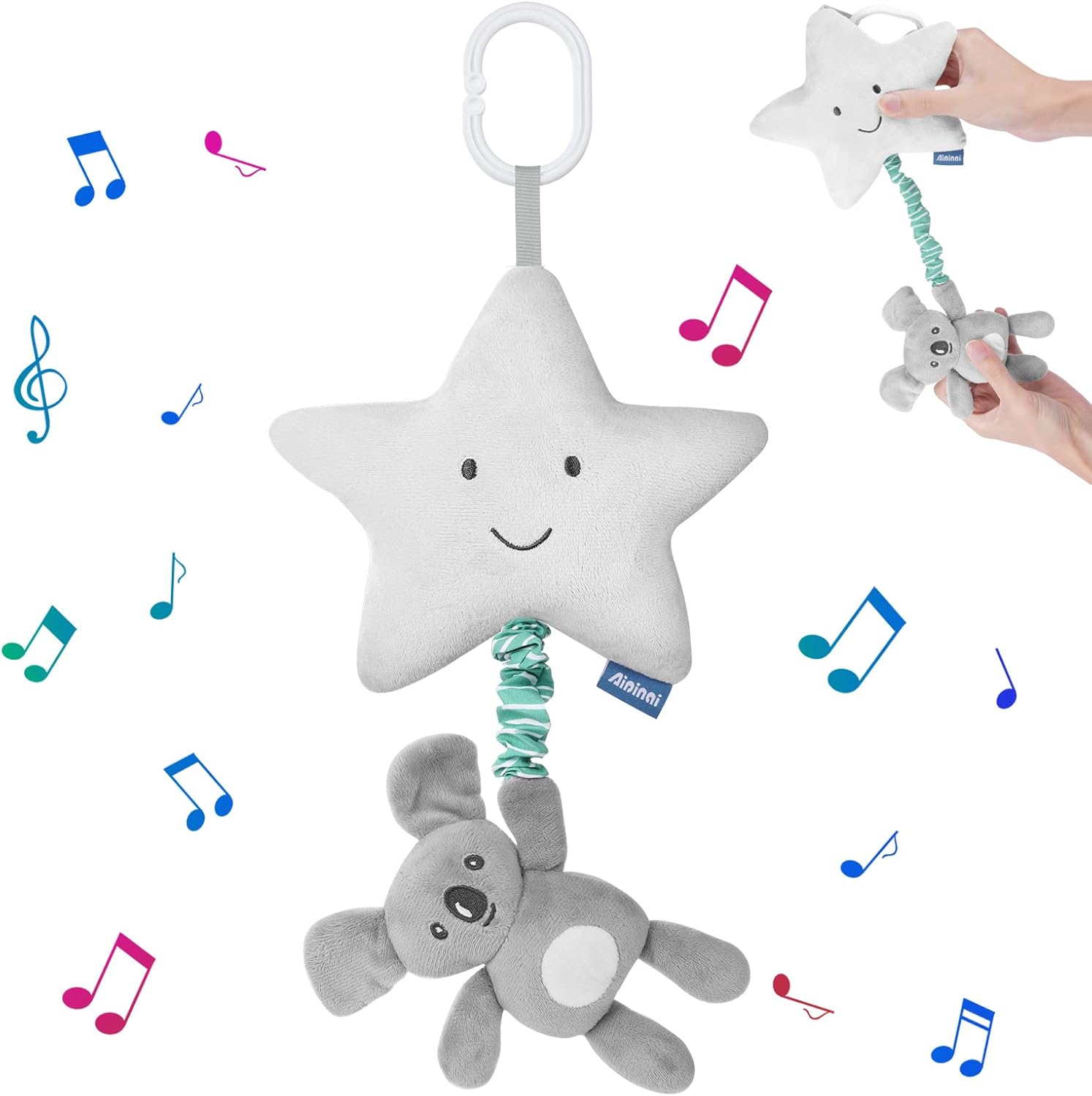 Vicloon Pram Toys for Baby, Baby Pram Pushchair Toys, Plush Pentagram Music Toy, Baby Stroller Toy Comfortable Pram Crib Plush Toy, Baby Activity Hanging Plush Soft Toys, 40 x 18 cm