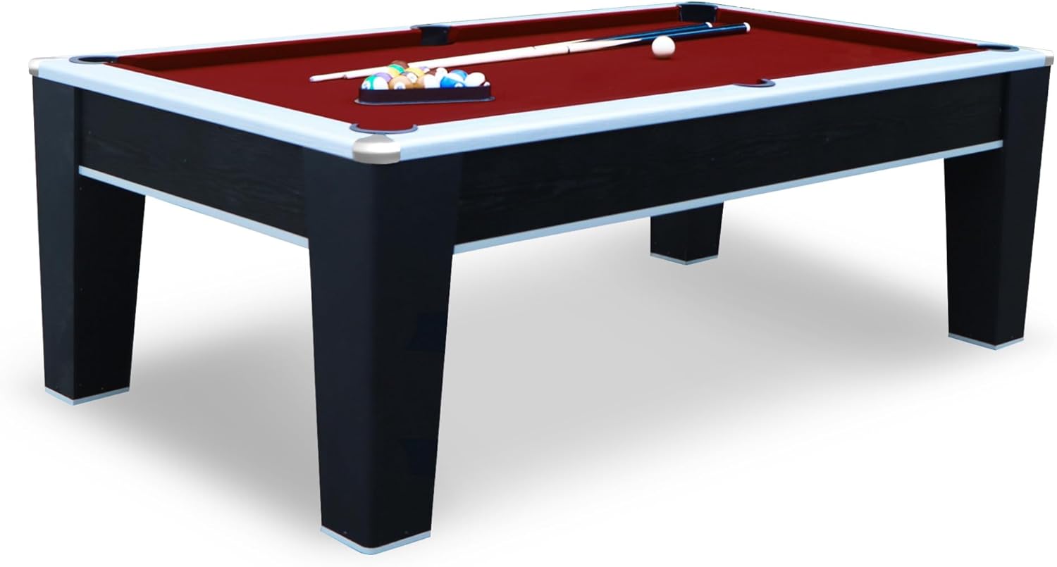 Hathaway Mirage 7.5ft Pool Table for Game Room – Billiard Table with Poly-Coated Non-Slate Playfield, Drop Pockets & Leg Levelers – Includes Cues, Pool Balls, Chalk, Triangle & Brush – Black & Silver