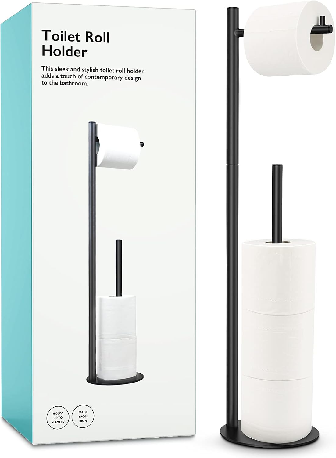 Toilet Paper Holder Stand, Bathroom Toilet Paper Roll Holder Stand with Reserve, Standing Toilet Paper Holder with Storage