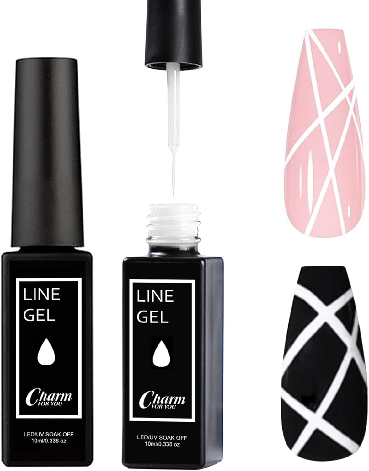 Gel Nail Polish Liner White Gel Polish 10ml Nail Liner Painted Polish Thin Brush For French Tip Manicure Art Soak Off UV/LED for Painting Drawing Swirl Nails Home DIY Nail Salon (White)