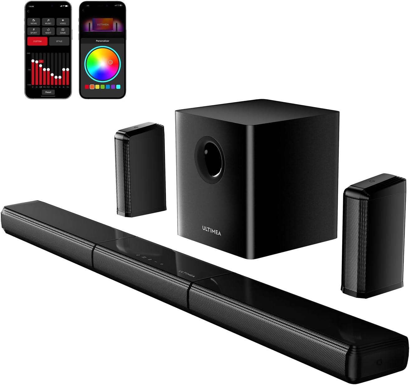 ULTIMEA 7.1ch Virtual Surround Sound Bar, Sound Bar for Smart TV with 2 Surround Speakers, Surround Sound System for TV with RGB, 6.5" Subwoofer, Peak Power 410W, App, HDMI/OPT/AUX/BT Apollo S70 Ultra
